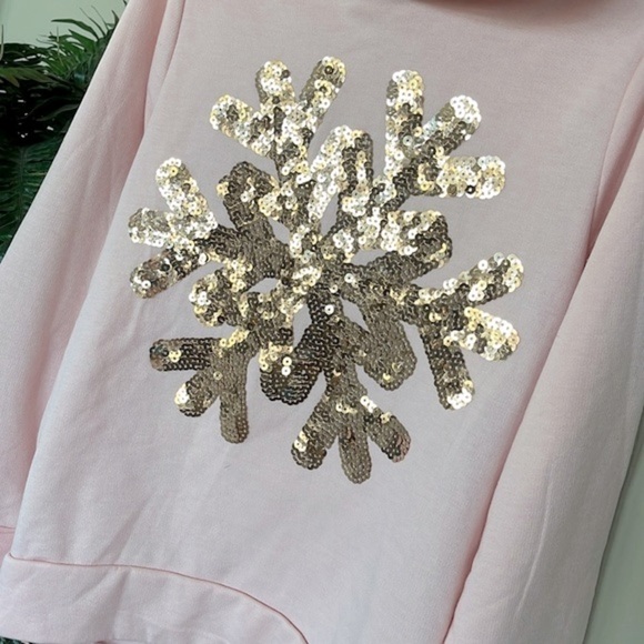 Brand New Btween Pink Pullover Furry Hooded Sweatshirt Sequined Snowflake Winter - Picture 3 of 15